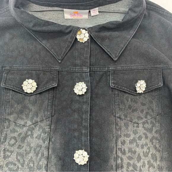 Quacker Factory Jacket XL Black Leopard Animal Print Sparkle Buttons Stretch - Picture 9 of 15